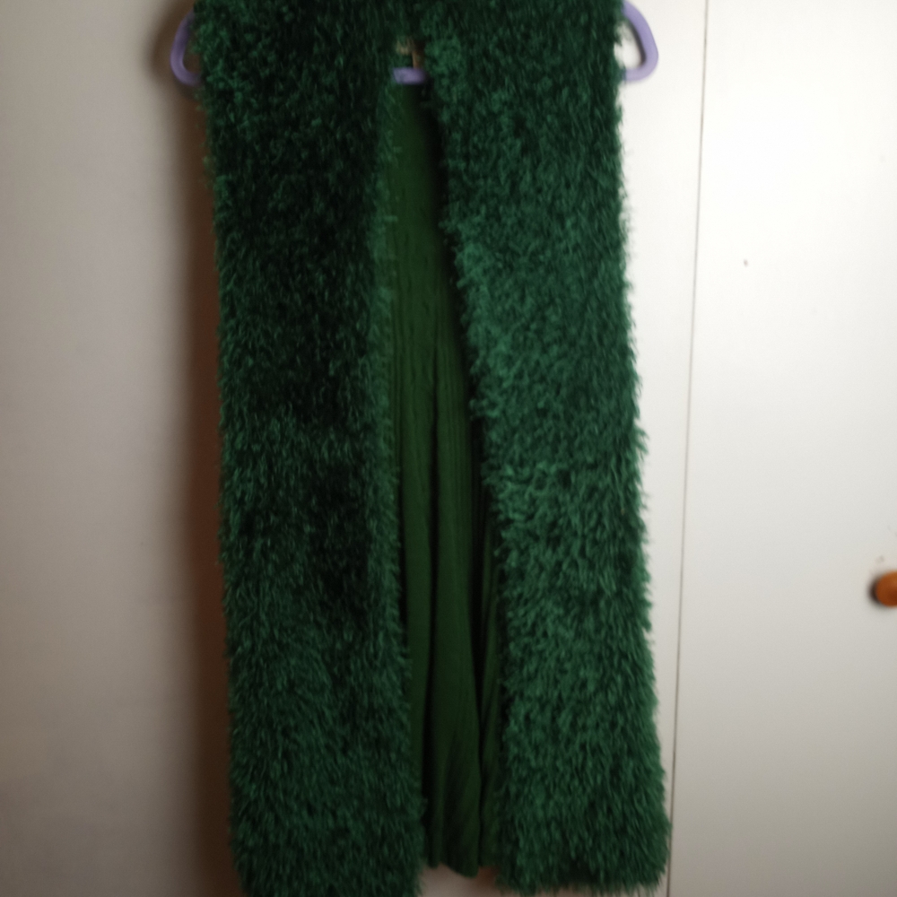 Green Eyelash Front & Crochet Back Long Vest